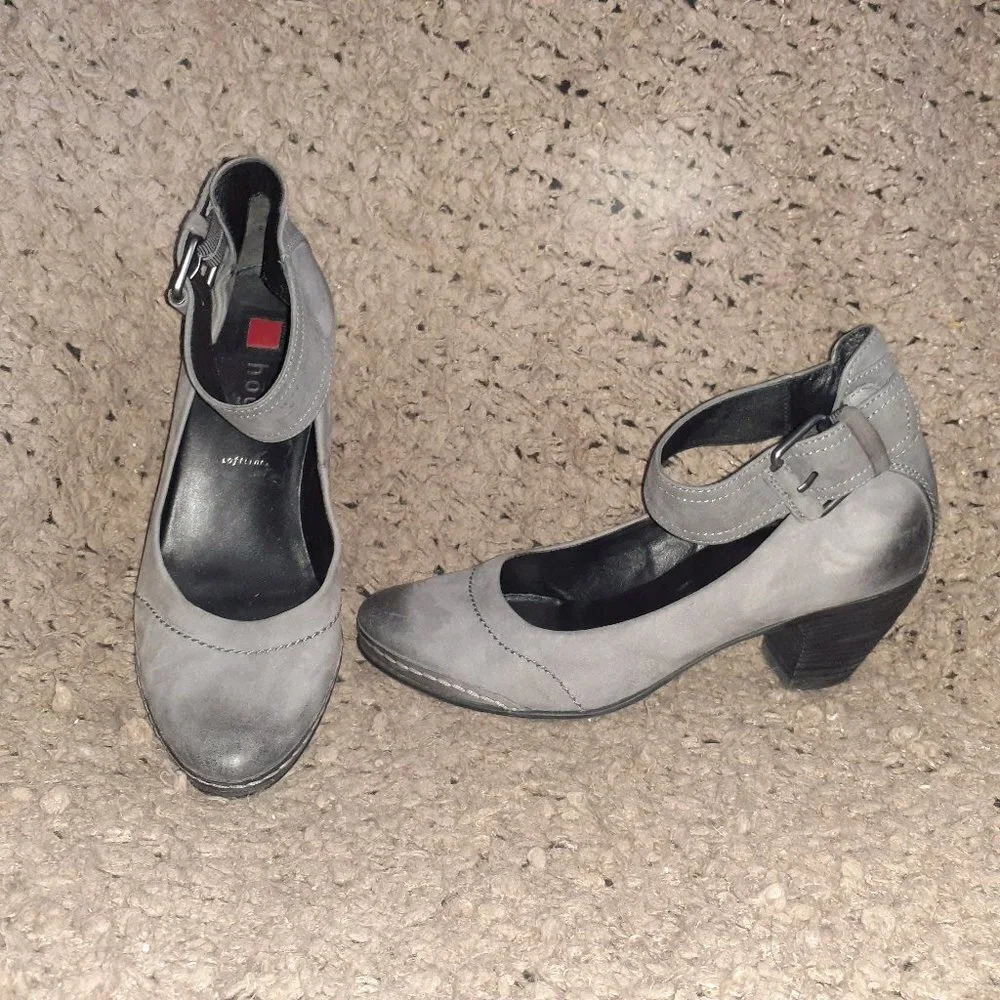HOGL BRAND-Dark Gray Nubuck-Oiled Leather Areas-Ankle Wrap Strap Snap-Sz 6-NM